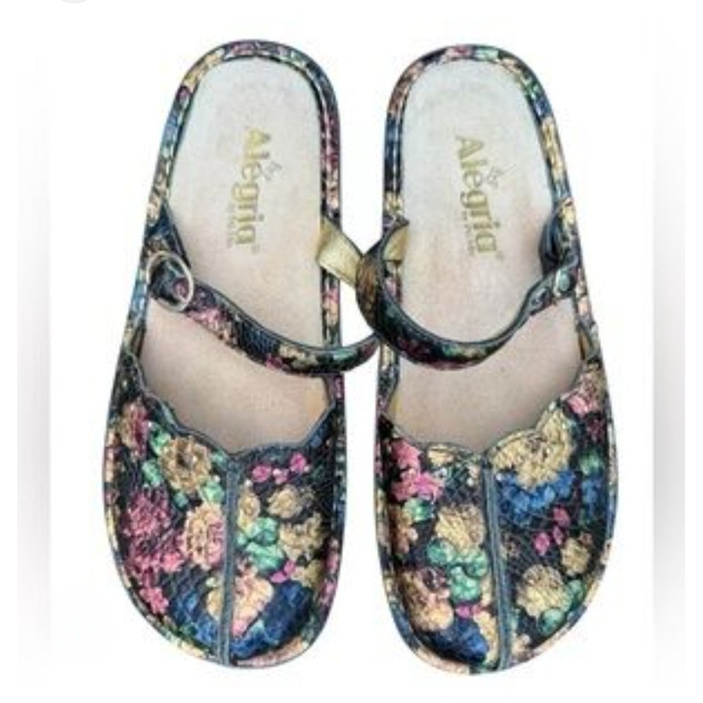 Alegria TUS-633 Metallic Floral Snake Leather Mary Jane Mules Womens 42 NEW